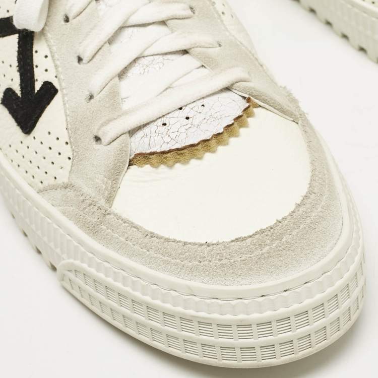 Pre Owned Off-White White/Grey Suede and Leather Vulcanized Low Top Sneakers Size 44