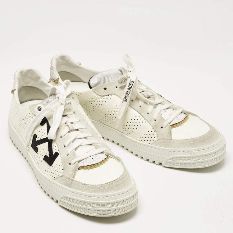 Pre Owned Off-White White/Grey Suede and Leather Vulcanized Low Top Sneakers Size 44