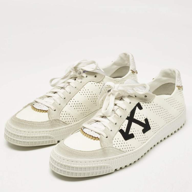Pre Owned Off-White White/Grey Suede and Leather Vulcanized Low Top Sneakers Size 44