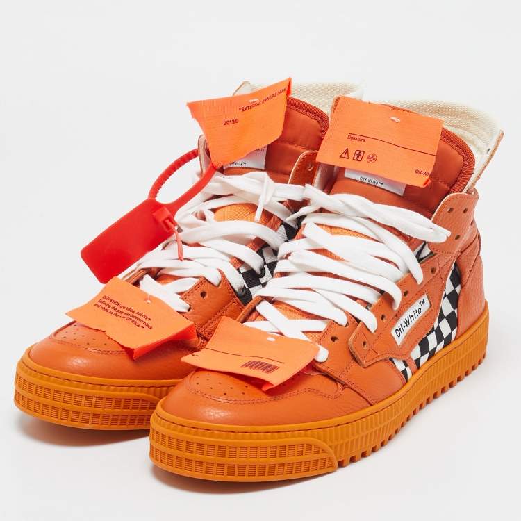 Pre Owned Off-White Orange/White Leather and Canvas Off Court 3.0 High Top Sneakers Size 41