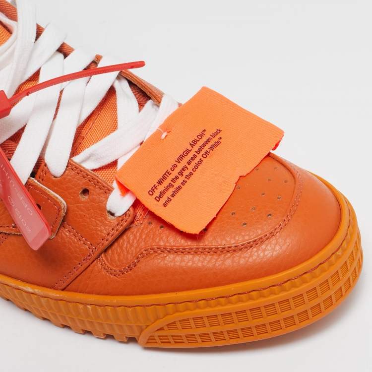 Pre Owned Off-White Orange/White Leather and Canvas Off Court 3.0 High Top Sneakers Size 41