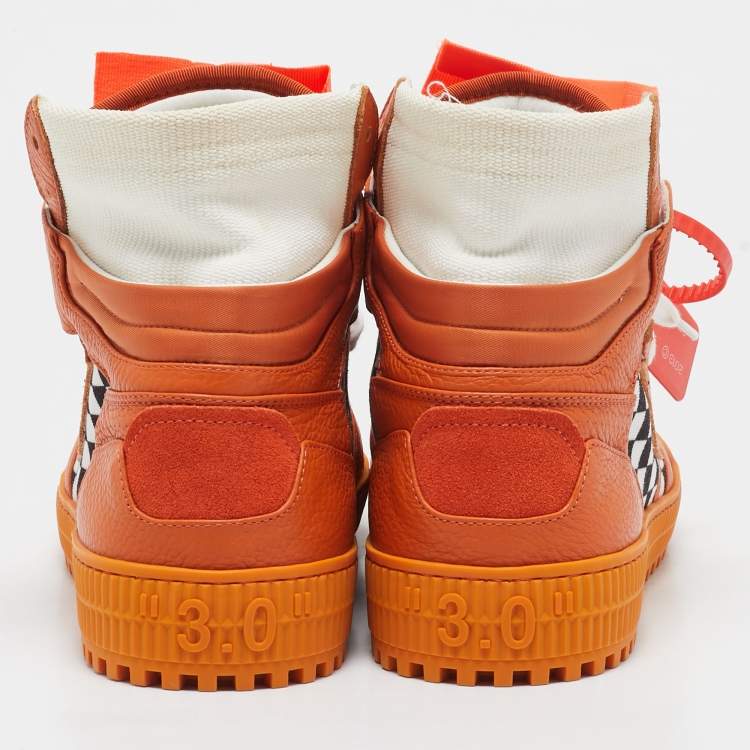 Pre Owned Off-White Orange/White Leather and Canvas Off Court 3.0 High Top Sneakers Size 41
