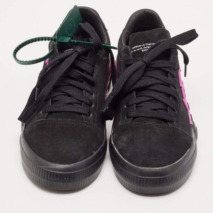 Pre Owned Off-White Black Canvas and Suede Vulcanized Low Top Sneakers Size 40