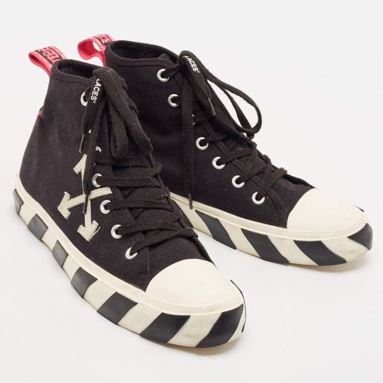 Pre Owned Off White Black Canvas High Top Arrow Sneakers Size 43