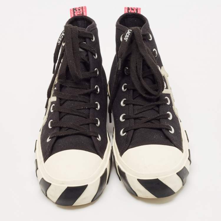 Pre Owned Off White Black Canvas High Top Arrow Sneakers Size 43