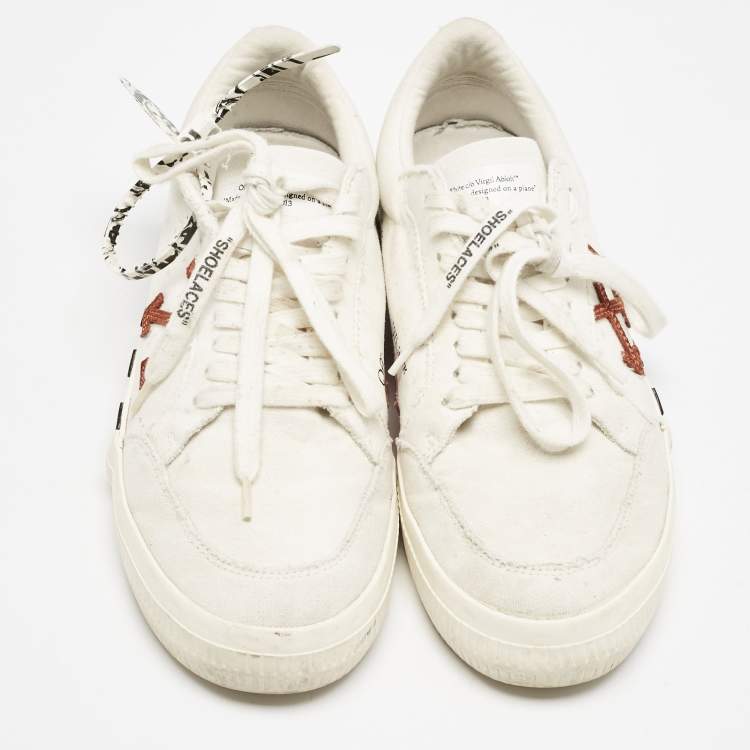 Pre Owned Off-White White Canvas Vulcanised Lace Up Sneakers Size 43