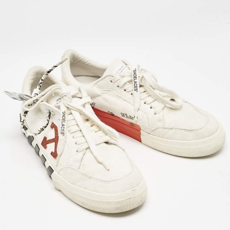 Pre Owned Off-White White Canvas Vulcanised Lace Up Sneakers Size 43