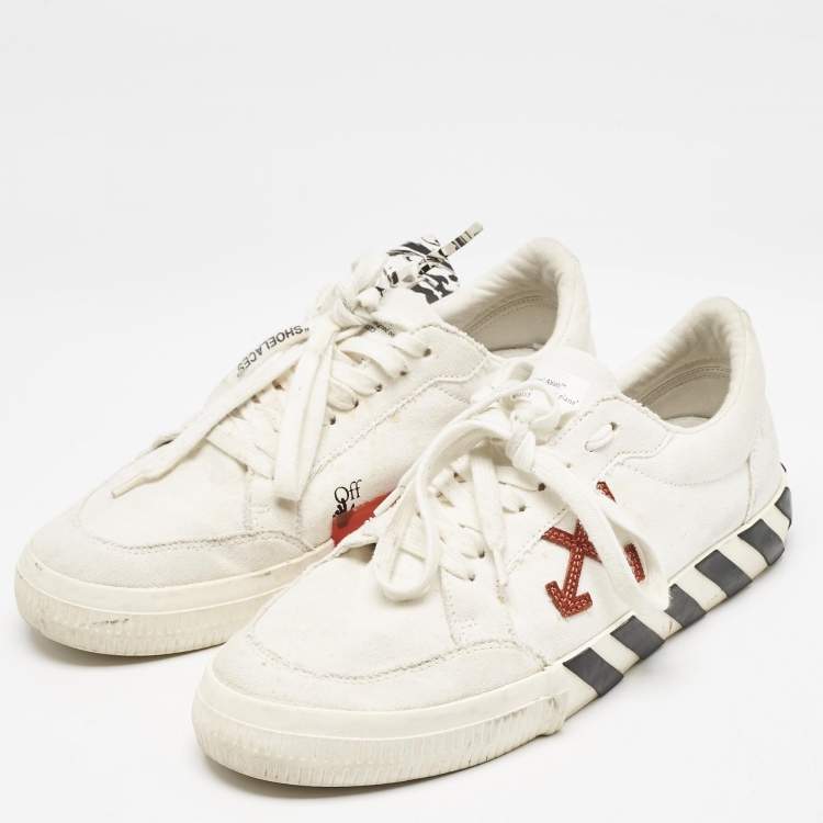 Pre Owned Off-White White Canvas Vulcanised Lace Up Sneakers Size 43