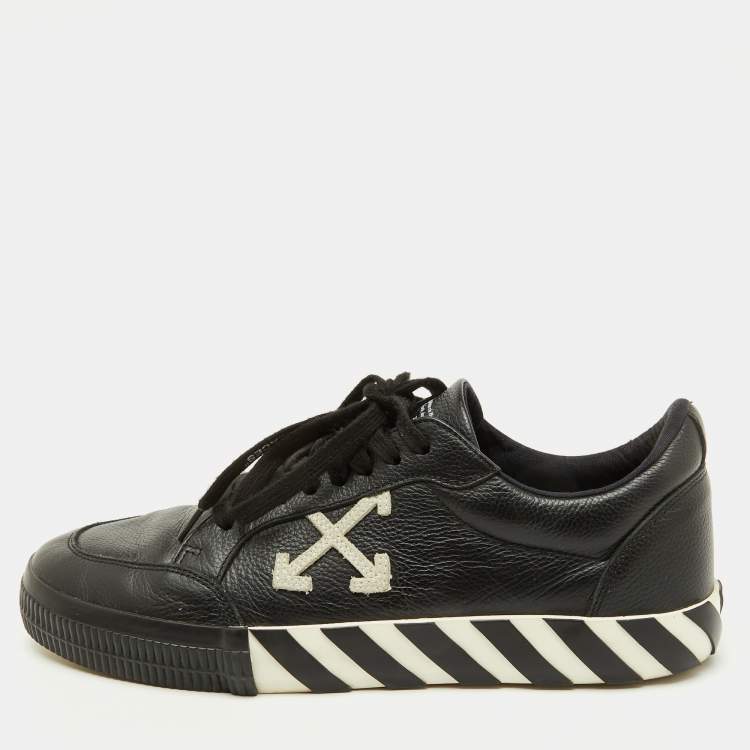 Pre Owned Off-White c/o Virgil Abloh Black Leather Vulcanized Low Top Sneakers Size 45