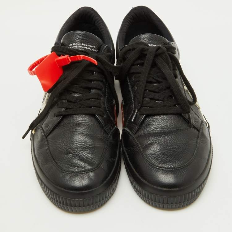 Pre Owned Off-White c/o Virgil Abloh Black Leather Vulcanized Low Top Sneakers Size 45
