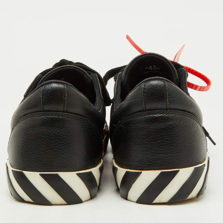 Pre Owned Off-White c/o Virgil Abloh Black Leather Vulcanized Low Top Sneakers Size 45