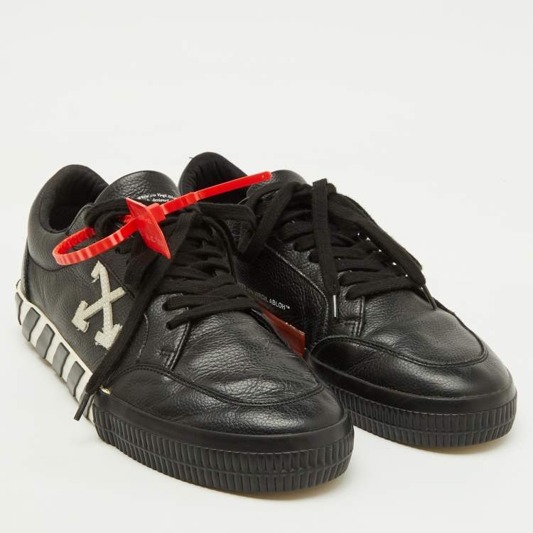 Pre Owned Off-White c/o Virgil Abloh Black Leather Vulcanized Low Top Sneakers Size 45