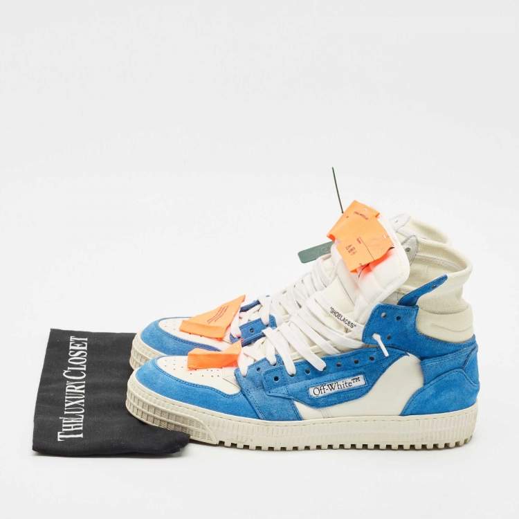Pre Owned Off-White Blue/White Canvas and Leather 3.0 Off Court High Top Sneakers Size 45