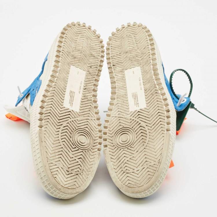Pre Owned Off-White Blue/White Canvas and Leather 3.0 Off Court High Top Sneakers Size 45