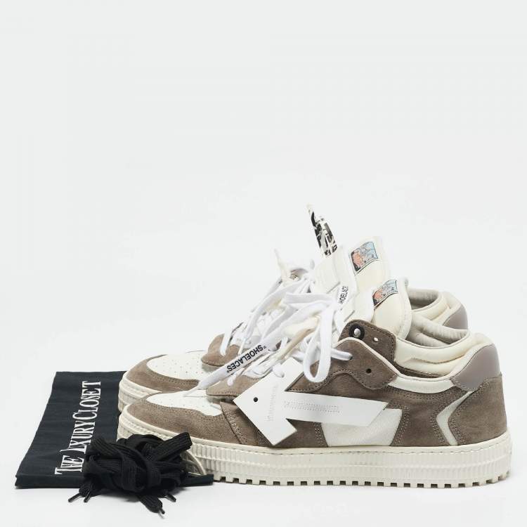 Pre Owned Off-White White/Grey Leather and Suede Out of Office Low Top Sneakers Size 45