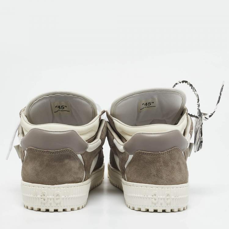 Pre Owned Off-White White/Grey Leather and Suede Out of Office Low Top Sneakers Size 45