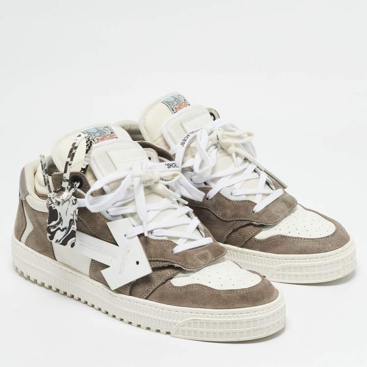 Pre Owned Off-White White/Grey Leather and Suede Out of Office Low Top Sneakers Size 45