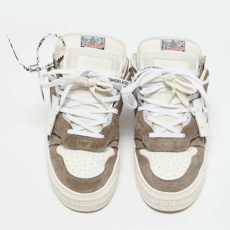 Pre Owned Off-White White/Grey Leather and Suede Out of Office Low Top Sneakers Size 45