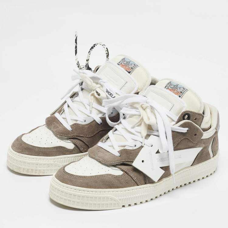 Pre Owned Off-White White/Grey Leather and Suede Out of Office Low Top Sneakers Size 45