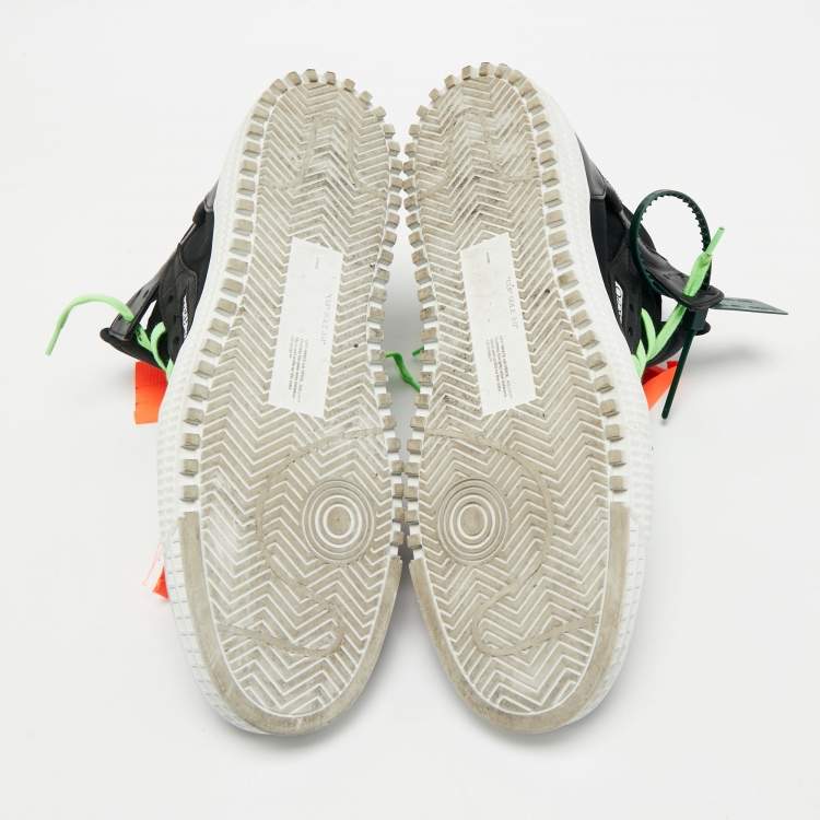 Pre Owned Off-White Black Canvas and Leather Court 3.0  High Top Sneakers Size 45