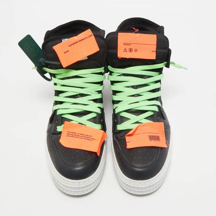 Pre Owned Off-White Black Canvas and Leather Court 3.0  High Top Sneakers Size 45