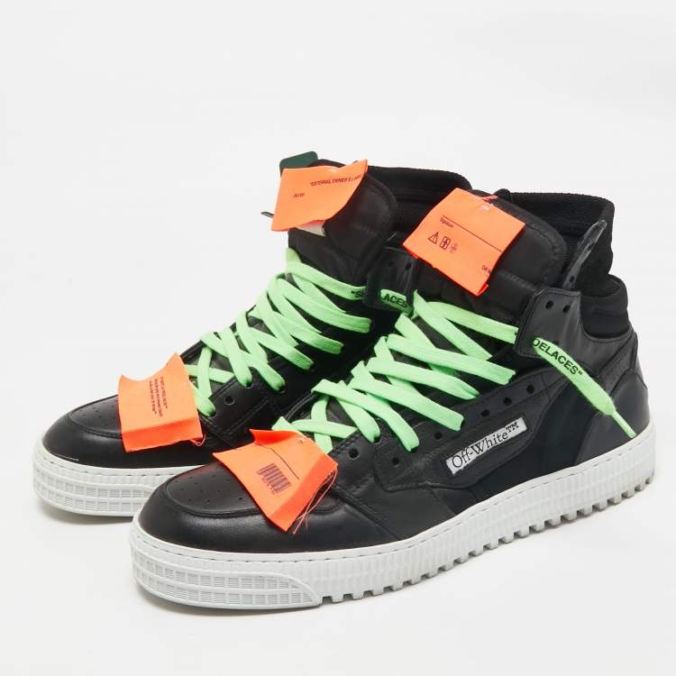Pre Owned Off-White Black Canvas and Leather Court 3.0  High Top Sneakers Size 45