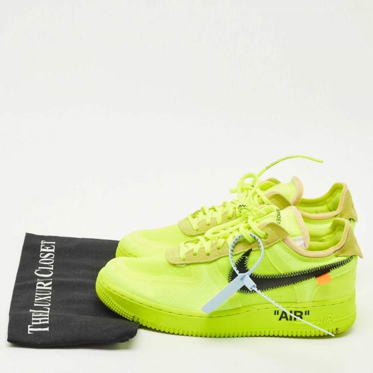 Pre Owned Off-White x Nike Green Mesh and Suede Force 1 Low White Volt Sneakers Size 42.5