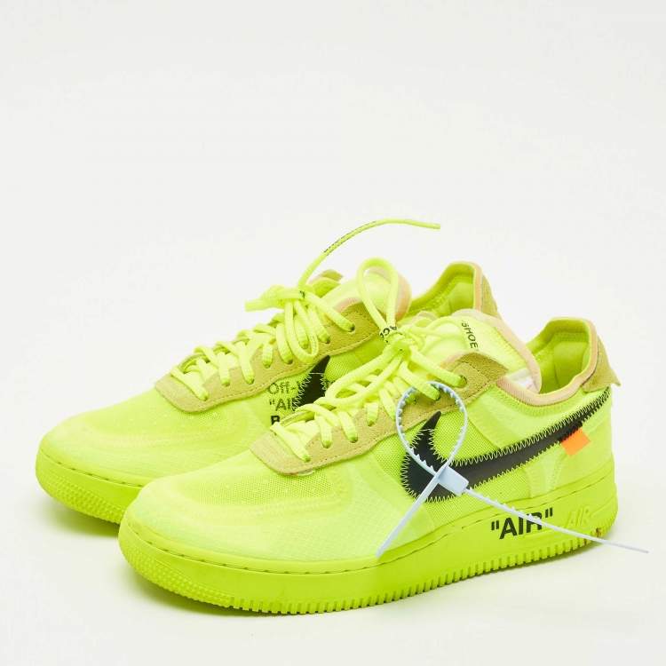 Pre Owned Off-White x Nike Green Mesh and Suede Force 1 Low White Volt Sneakers Size 42.5