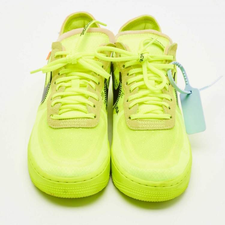Pre Owned Off-White x Nike Green Mesh and Suede Force 1 Low White Volt Sneakers Size 42.5