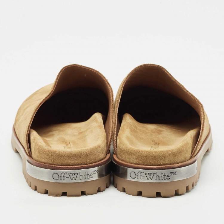 Pre Owned Off-White Brown Suede Metal Logo Clogs Size 41