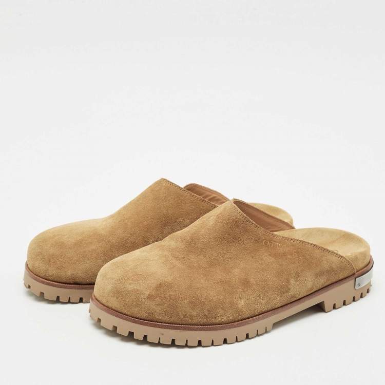 Pre Owned Off-White Brown Suede Metal Logo Clogs Size 41