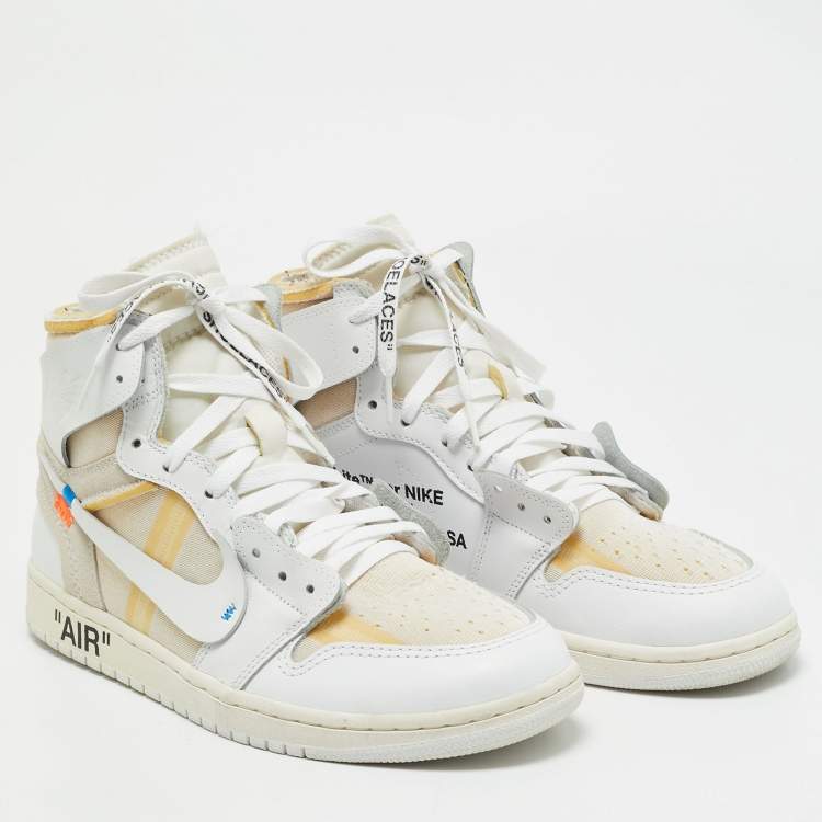 Pre Owned Nike x Off-White Leather and Fabric Jordan 1 Retro High Top Sneakers Size 42.5 