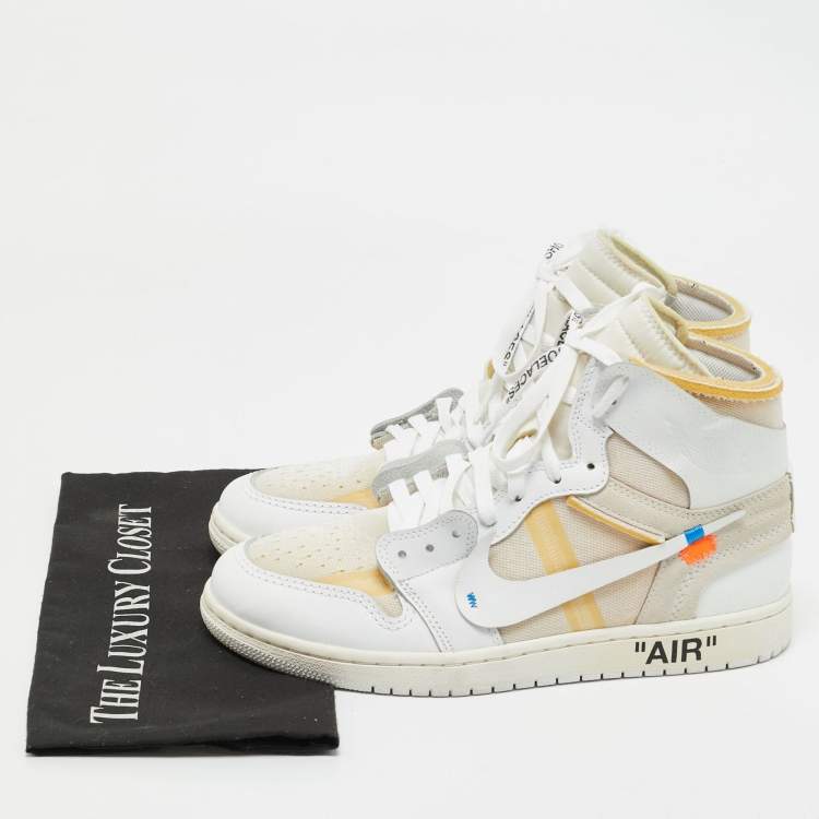 Pre Owned Nike x Off-White Leather and Fabric Jordan 1 Retro High Top Sneakers Size 42.5 