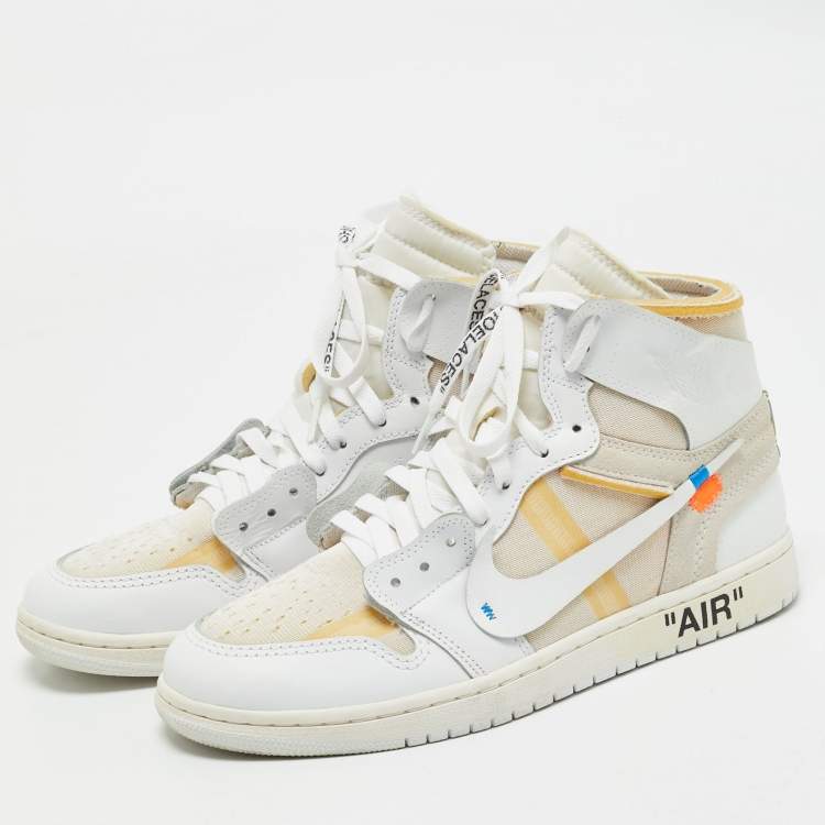 Pre Owned Nike x Off-White Leather and Fabric Jordan 1 Retro High Top Sneakers Size 42.5 