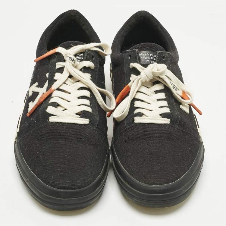 Pre Owned Off-White Black Canvas and Suede Vulcanized Low Top Sneakers Size 44