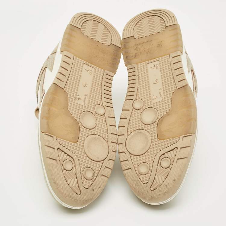 Pre Owned Off-White Beige/White Croc Embossed and Leather Out of Office Sneakers Size 41