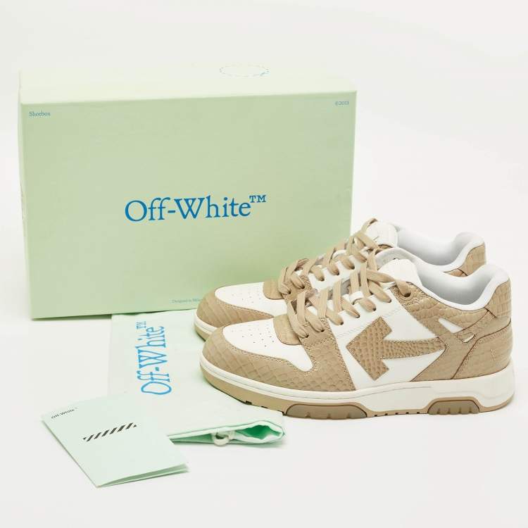 Pre Owned Off-White Beige/White Croc Embossed and Leather Out of Office Sneakers Size 41