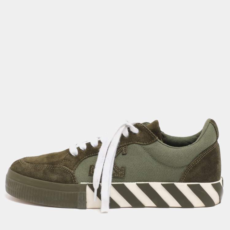 Pre Owned Off-White Green Canvas and Suede Vulcanized Low Top Sneakers Size 40