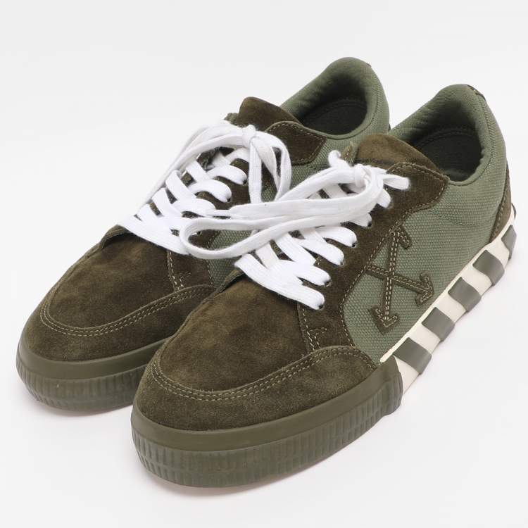 Pre Owned Off-White Green Canvas and Suede Vulcanized Low Top Sneakers Size 40