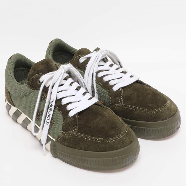 Pre Owned Off-White Green Canvas and Suede Vulcanized Low Top Sneakers Size 40