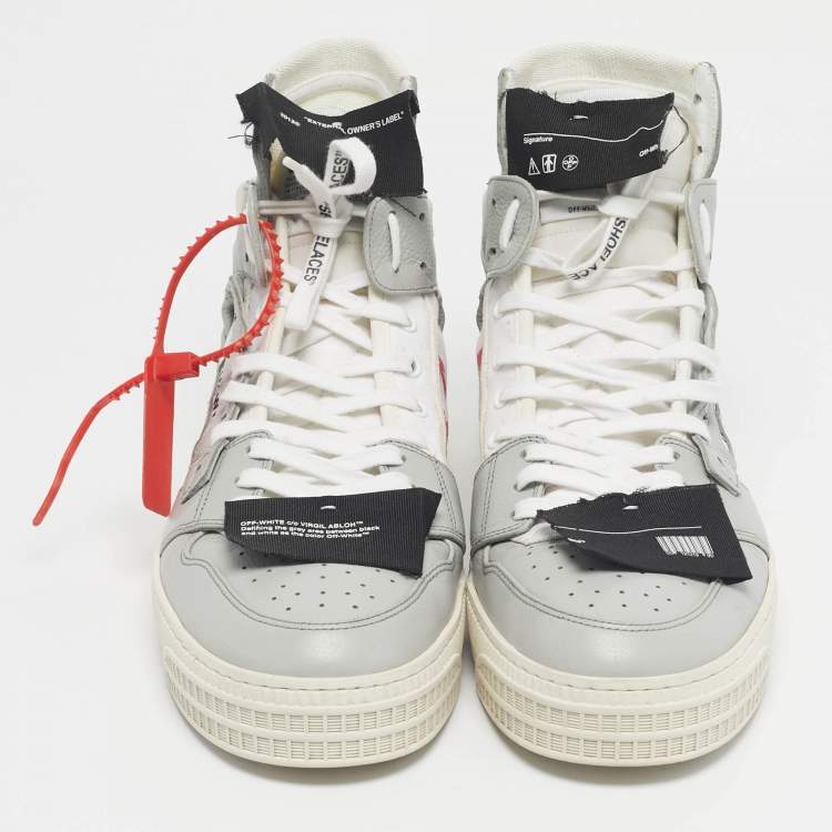 Pre Owned Off-White White/Grey Canvas and Leather Off Court 3.0 High Top Sneakers Size 45