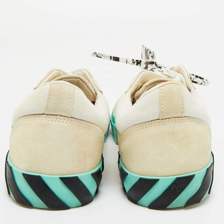 Pre Owned Off-White Grey/White Canvas and Suede Vulcanized Low Top Sneakers Size 42