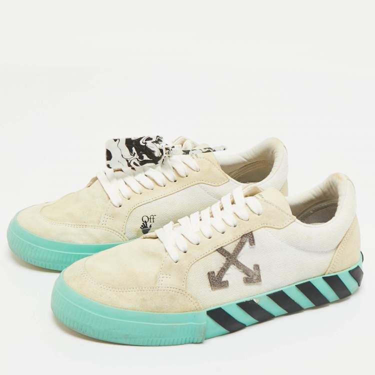 Pre Owned Off-White Grey/White Canvas and Suede Vulcanized Low Top Sneakers Size 42