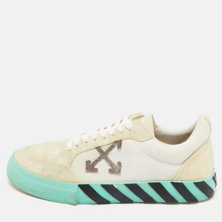 Pre Owned Off-White Grey/White Canvas and Suede Vulcanized Low Top Sneakers Size 42