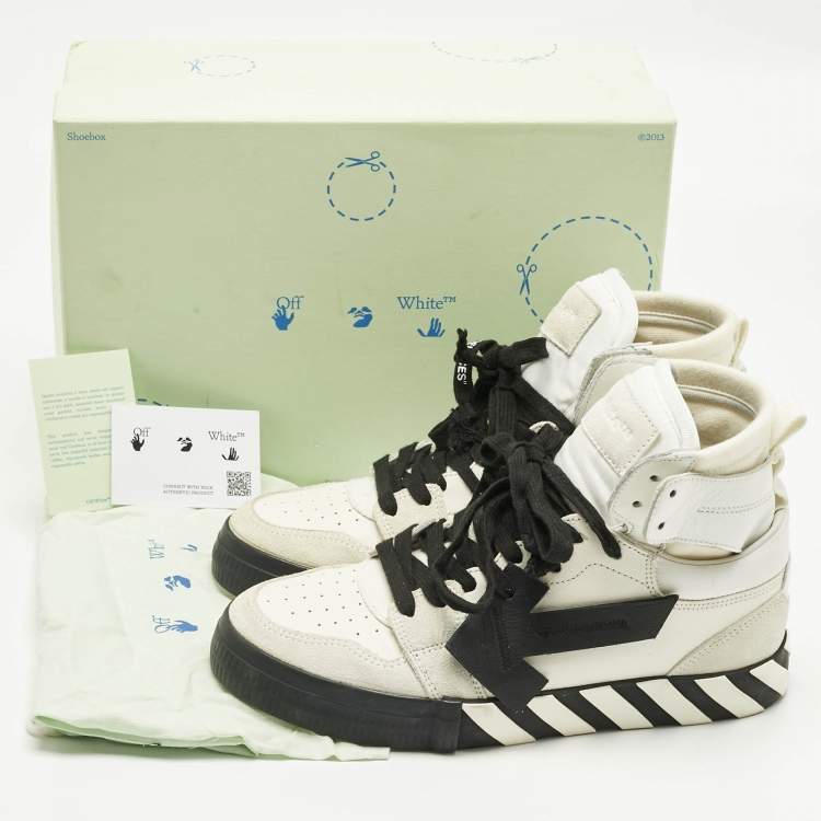 Pre Owned Off-White White/Black Canvas and Suede Vulcanized High Top Sneakers Size 41