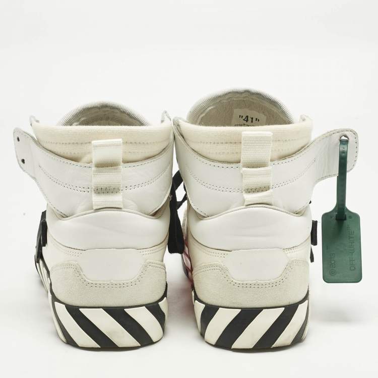 Pre Owned Off-White White/Black Canvas and Suede Vulcanized High Top Sneakers Size 41