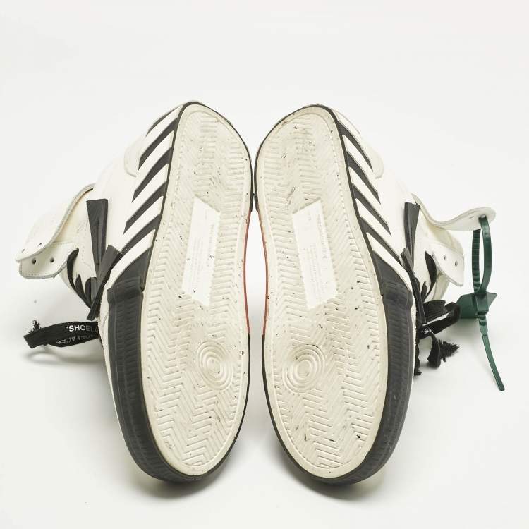 Pre Owned Off-White White/Black Canvas and Suede Vulcanized High Top Sneakers Size 41