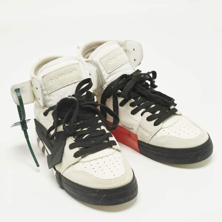 Pre Owned Off-White White/Black Canvas and Suede Vulcanized High Top Sneakers Size 41