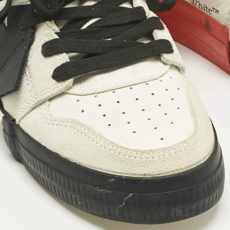 Pre Owned Off-White White/Black Canvas and Suede Vulcanized High Top Sneakers Size 41