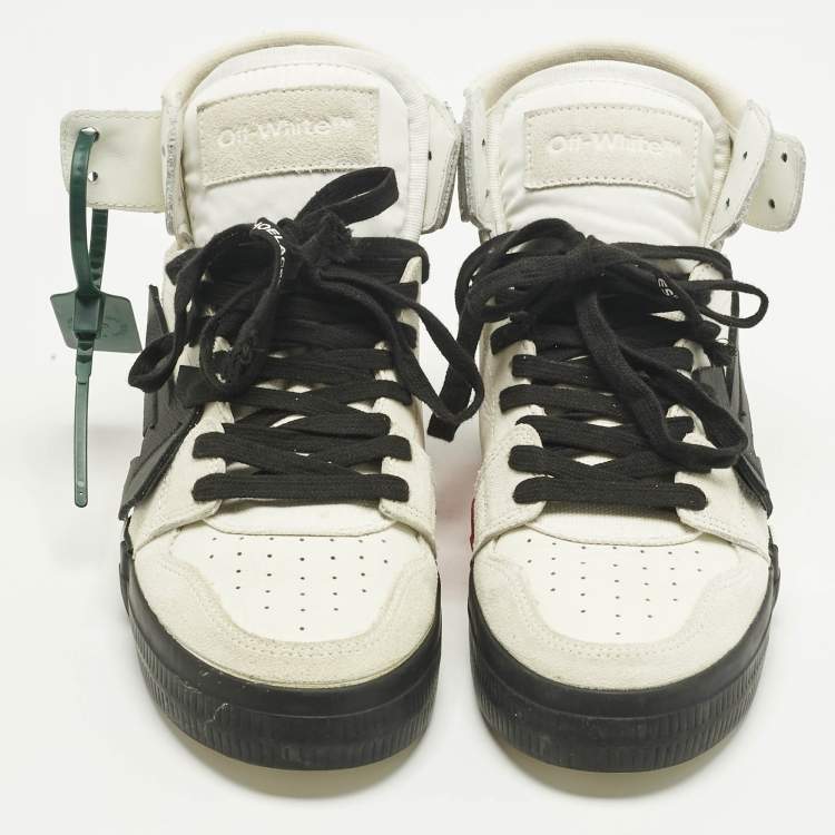 Pre Owned Off-White White/Black Canvas and Suede Vulcanized High Top Sneakers Size 41